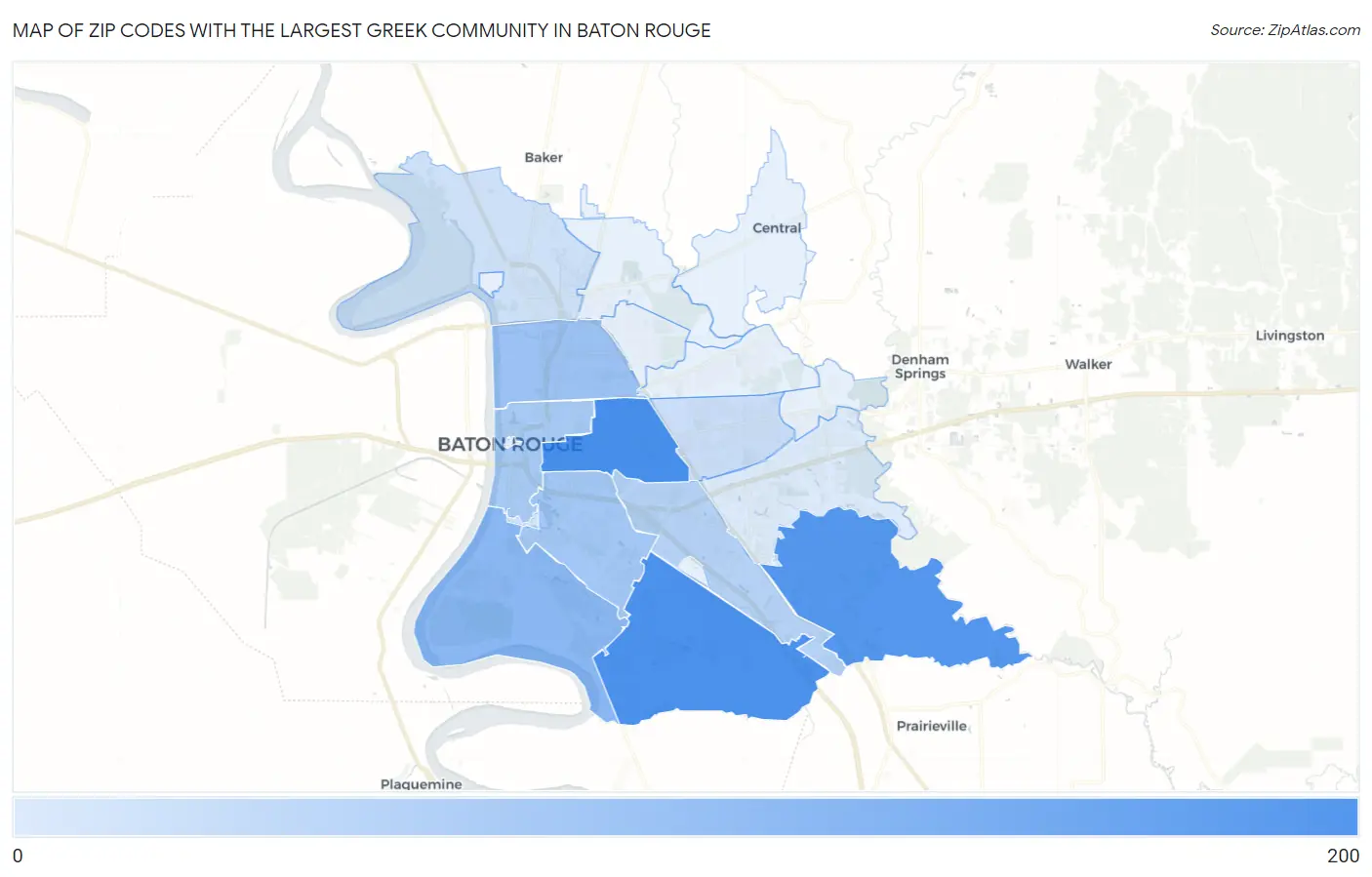 Zip Codes with the Largest Greek Community in Baton Rouge Map
