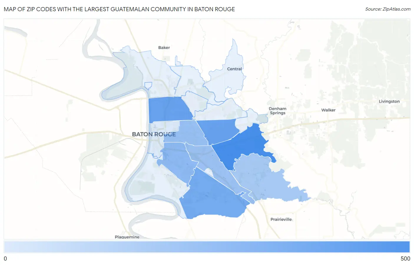Zip Codes with the Largest Guatemalan Community in Baton Rouge Map