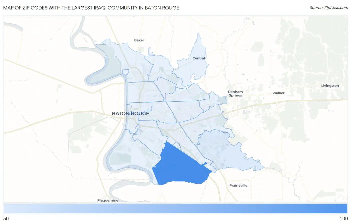 Zip Codes with the Largest Iraqi Community in Baton Rouge Map