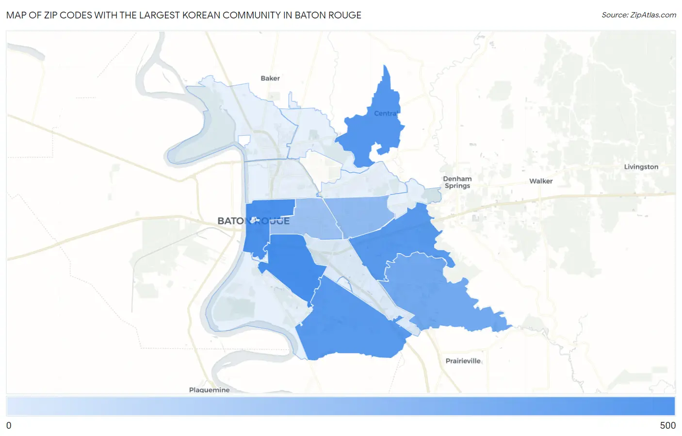 Zip Codes with the Largest Korean Community in Baton Rouge Map