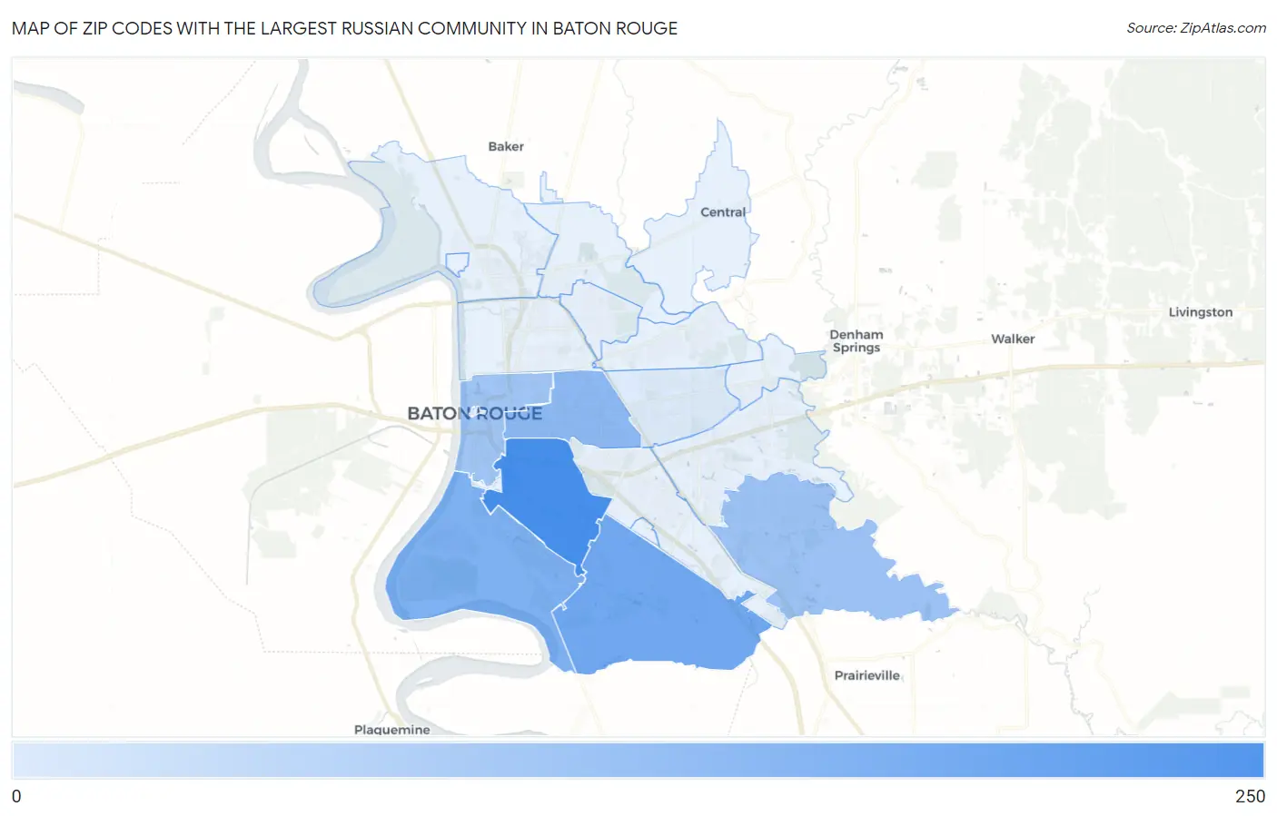 Zip Codes with the Largest Russian Community in Baton Rouge Map