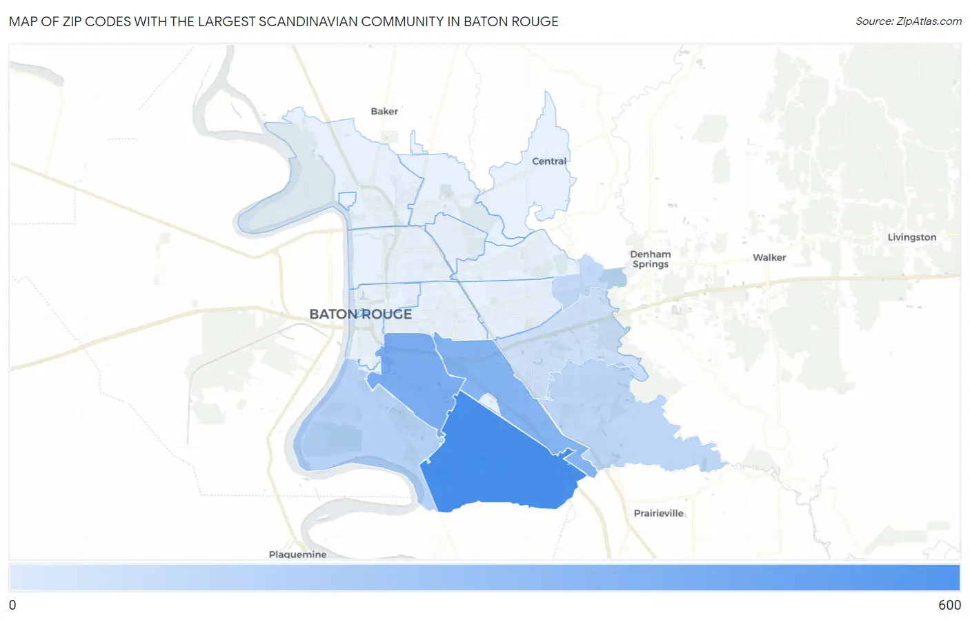 Zip Codes with the Largest Scandinavian Community in Baton Rouge Map