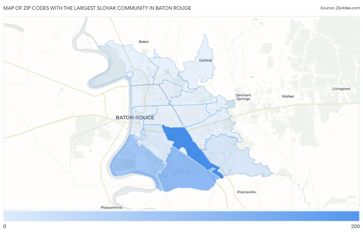 Zip Codes with the Largest Slovak Community in Baton Rouge Map