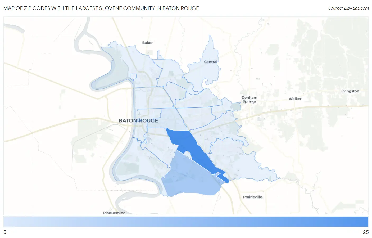 Zip Codes with the Largest Slovene Community in Baton Rouge Map