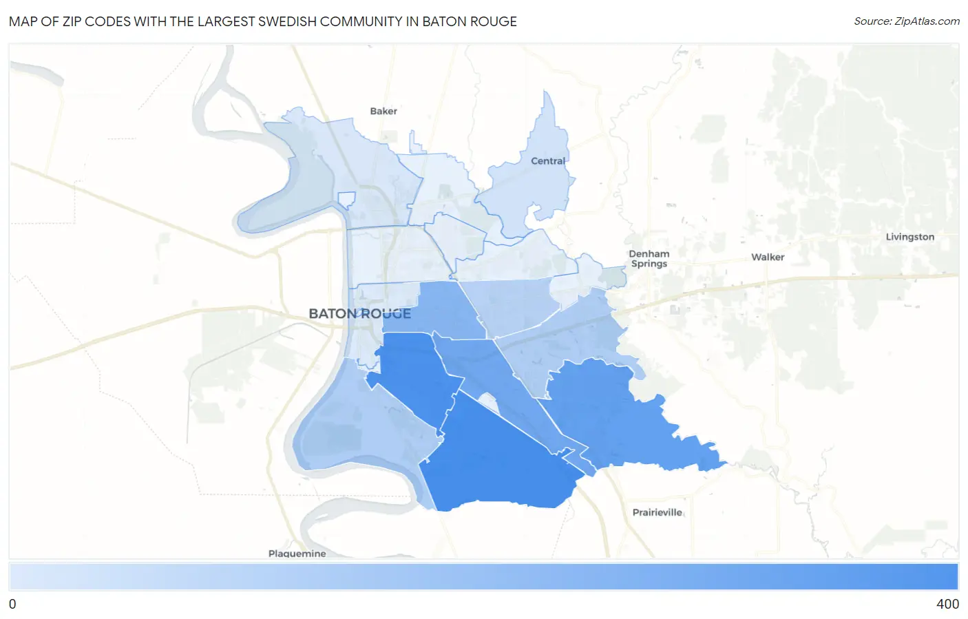 Zip Codes with the Largest Swedish Community in Baton Rouge Map