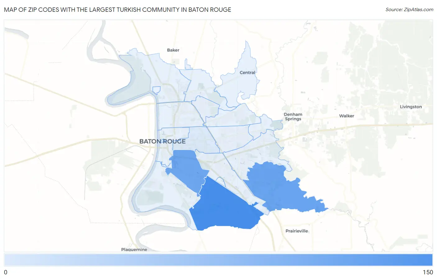 Zip Codes with the Largest Turkish Community in Baton Rouge Map