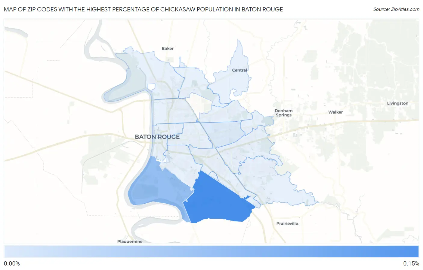 Zip Codes with the Highest Percentage of Chickasaw Population in Baton Rouge Map