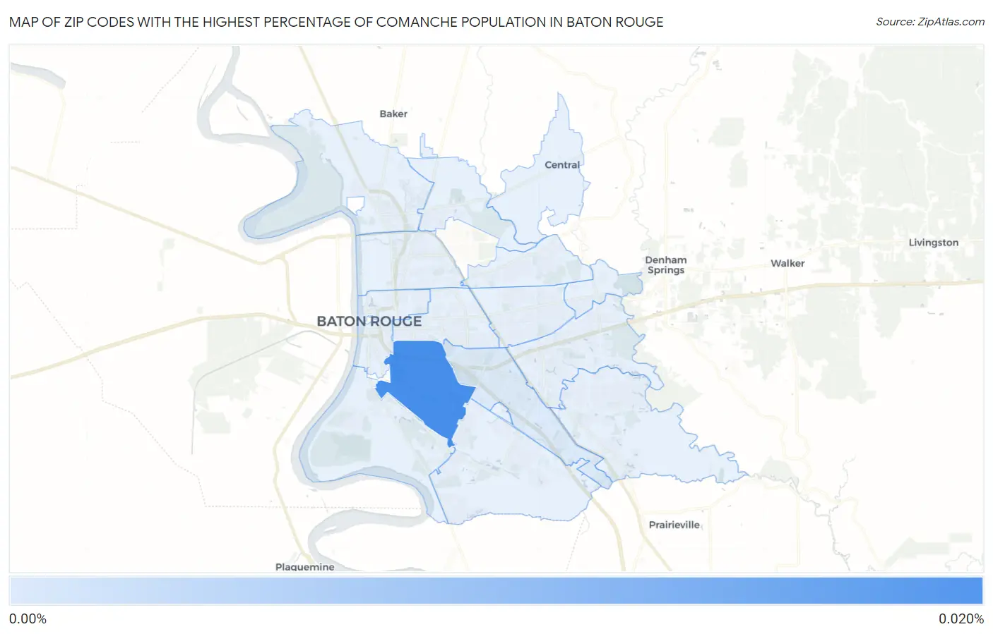Zip Codes with the Highest Percentage of Comanche Population in Baton Rouge Map