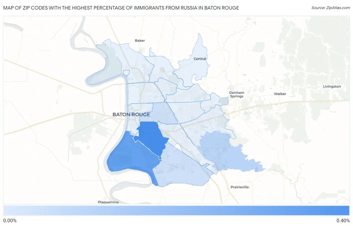 Zip Codes with the Highest Percentage of Immigrants from Russia in Baton Rouge Map