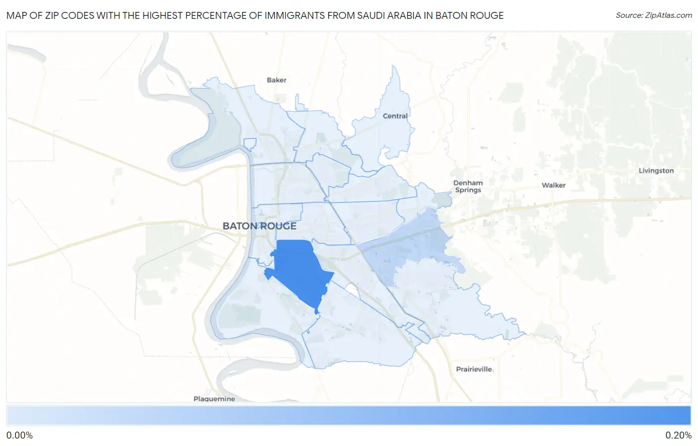 Zip Codes with the Highest Percentage of Immigrants from Saudi Arabia in Baton Rouge Map