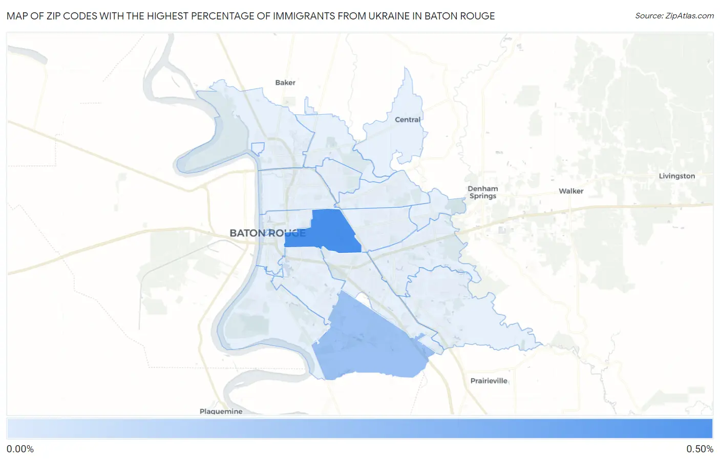 Zip Codes with the Highest Percentage of Immigrants from Ukraine in Baton Rouge Map