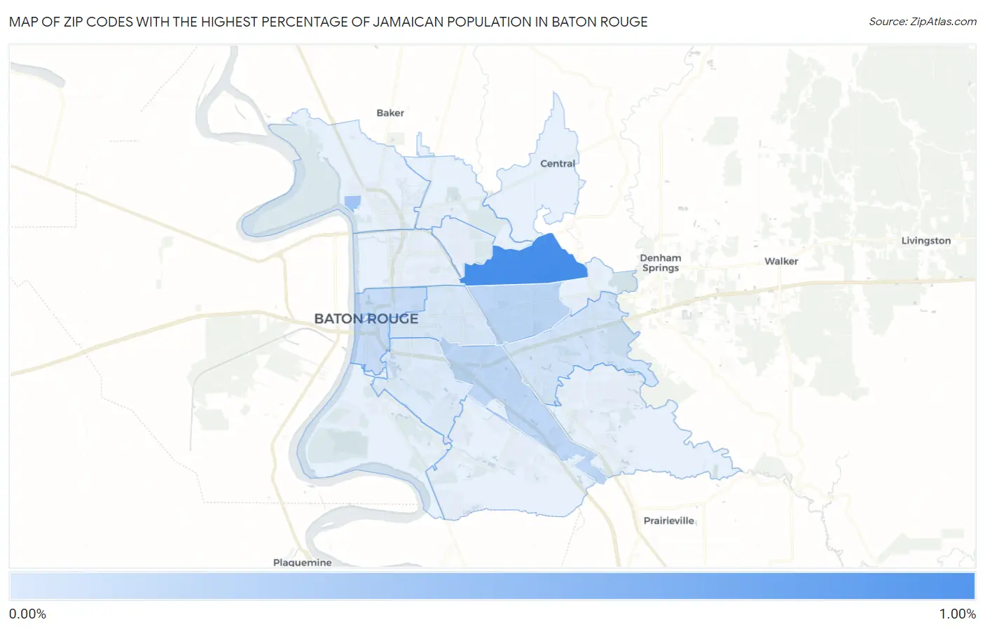 Zip Codes with the Highest Percentage of Jamaican Population in Baton Rouge Map