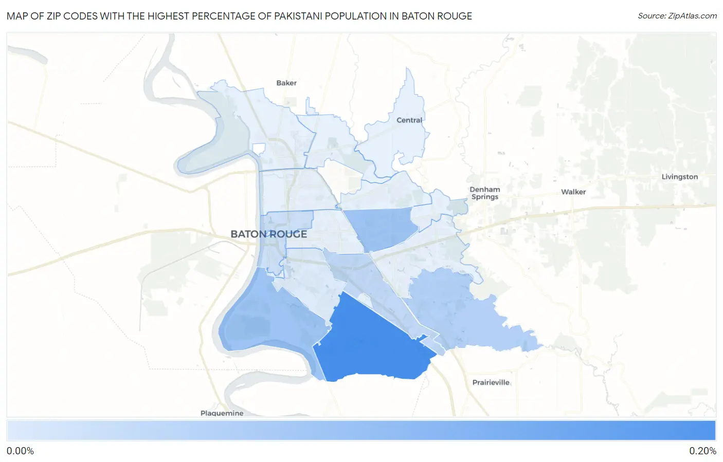 Zip Codes with the Highest Percentage of Pakistani Population in Baton Rouge Map