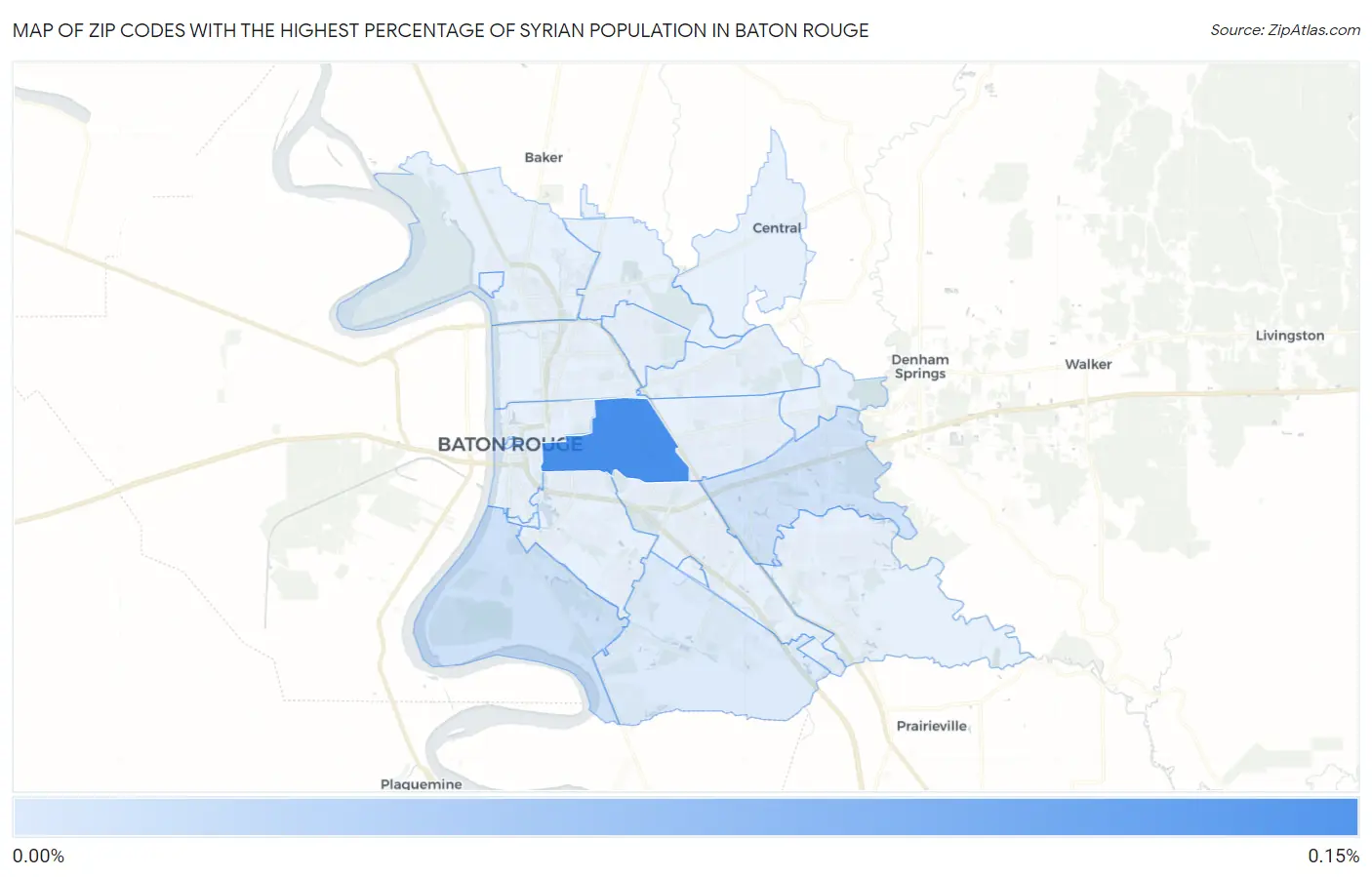 Zip Codes with the Highest Percentage of Syrian Population in Baton Rouge Map