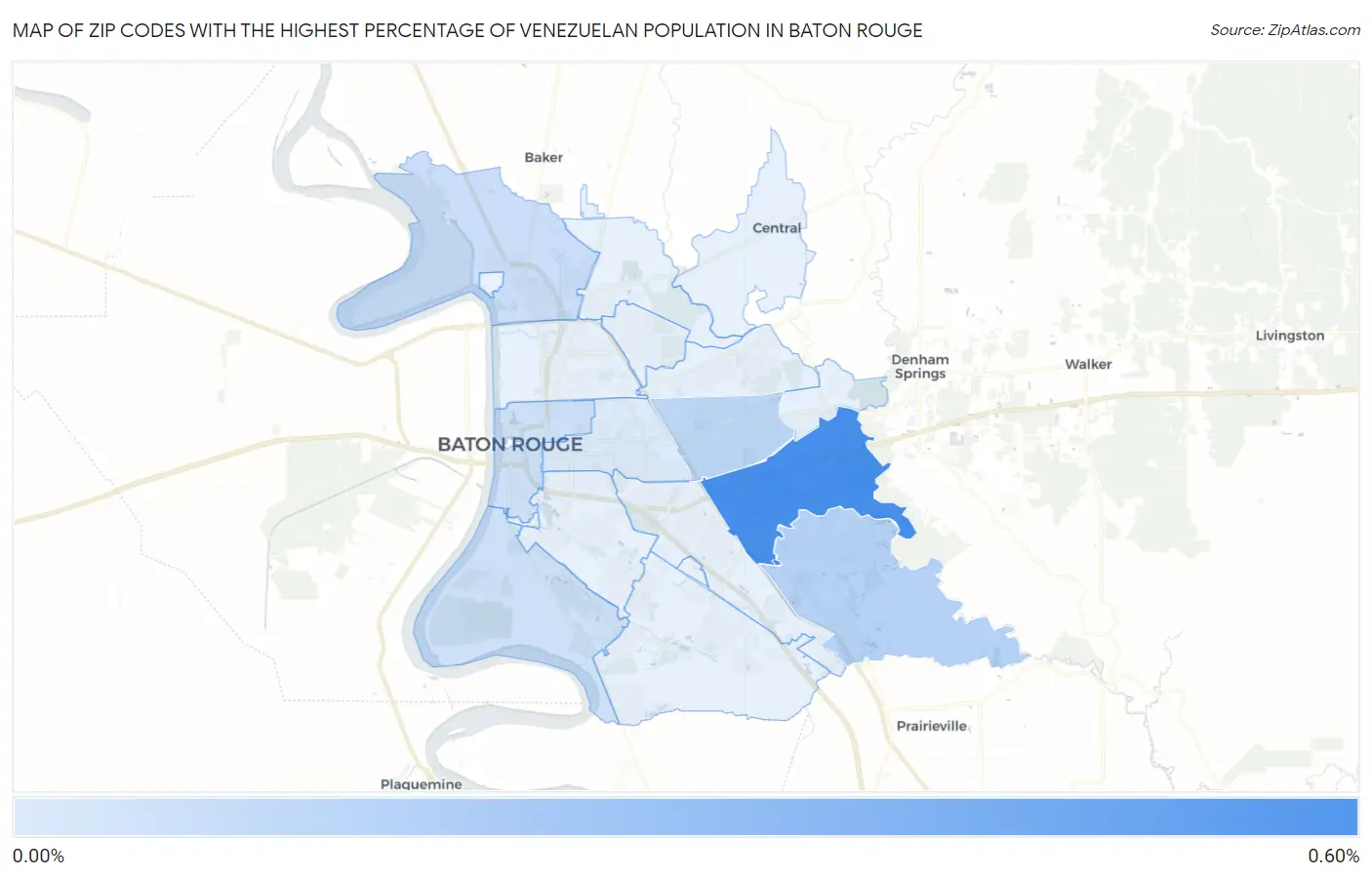 Zip Codes with the Highest Percentage of Venezuelan Population in Baton Rouge Map