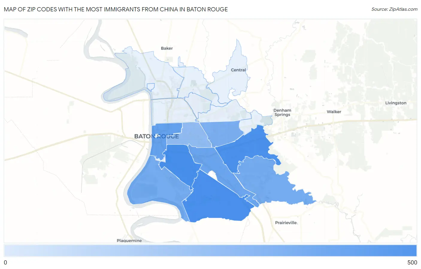 Zip Codes with the Most Immigrants from China in Baton Rouge Map