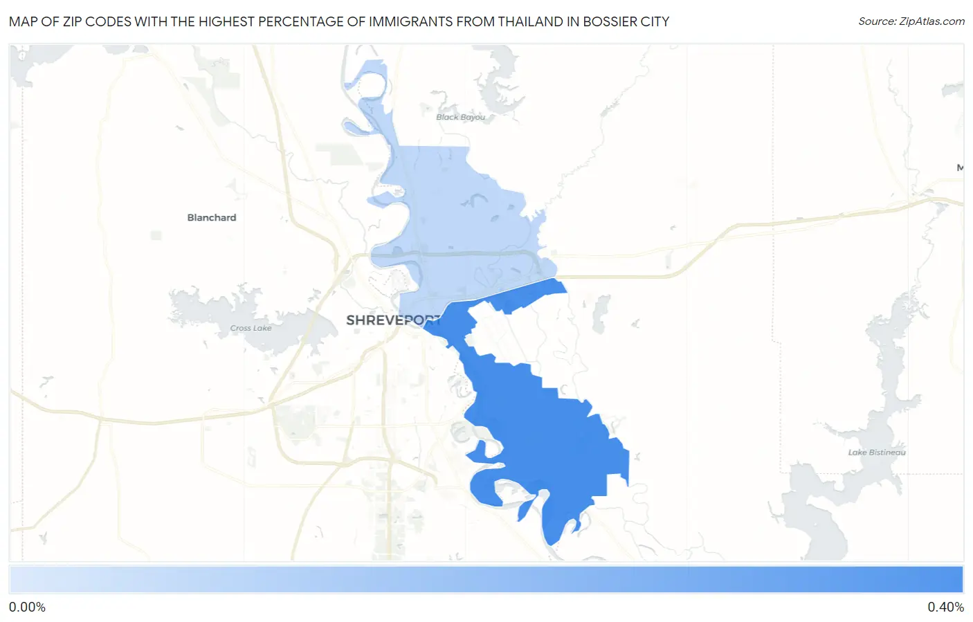 Zip Codes with the Highest Percentage of Immigrants from Thailand in Bossier City Map