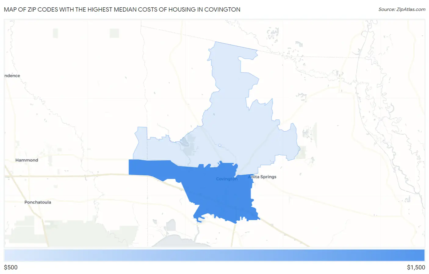 Zip Codes with the Highest Median Costs of Housing in Covington Map
