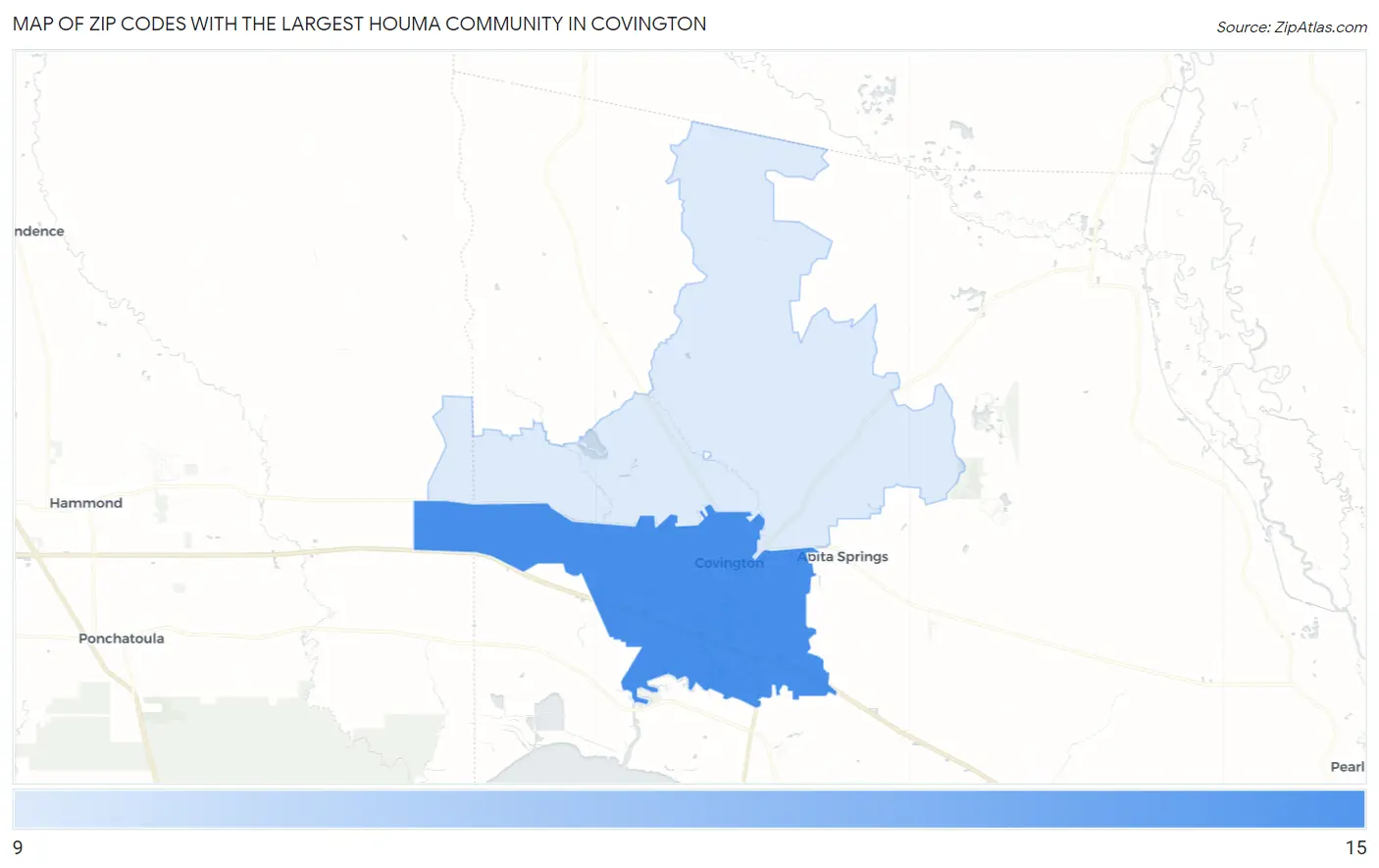 Zip Codes with the Largest Houma Community in Covington Map