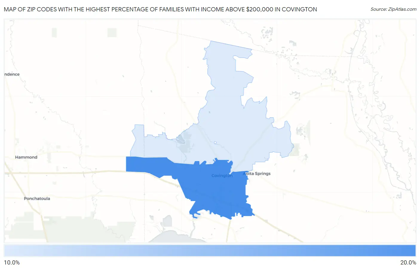 Zip Codes with the Highest Percentage of Families with Income Above $200,000 in Covington Map