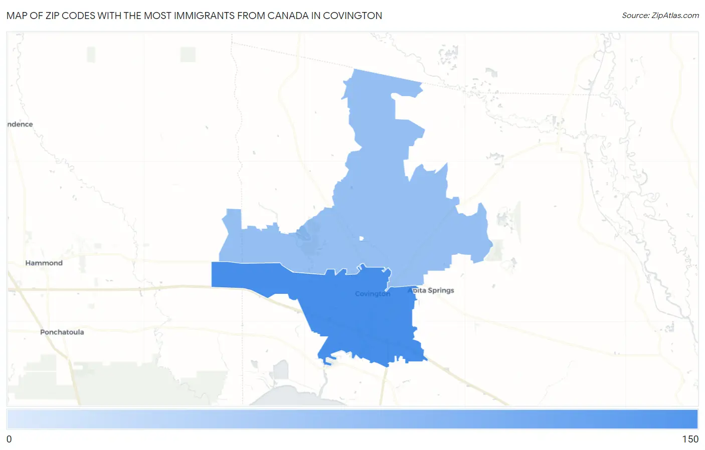 Zip Codes with the Most Immigrants from Canada in Covington Map