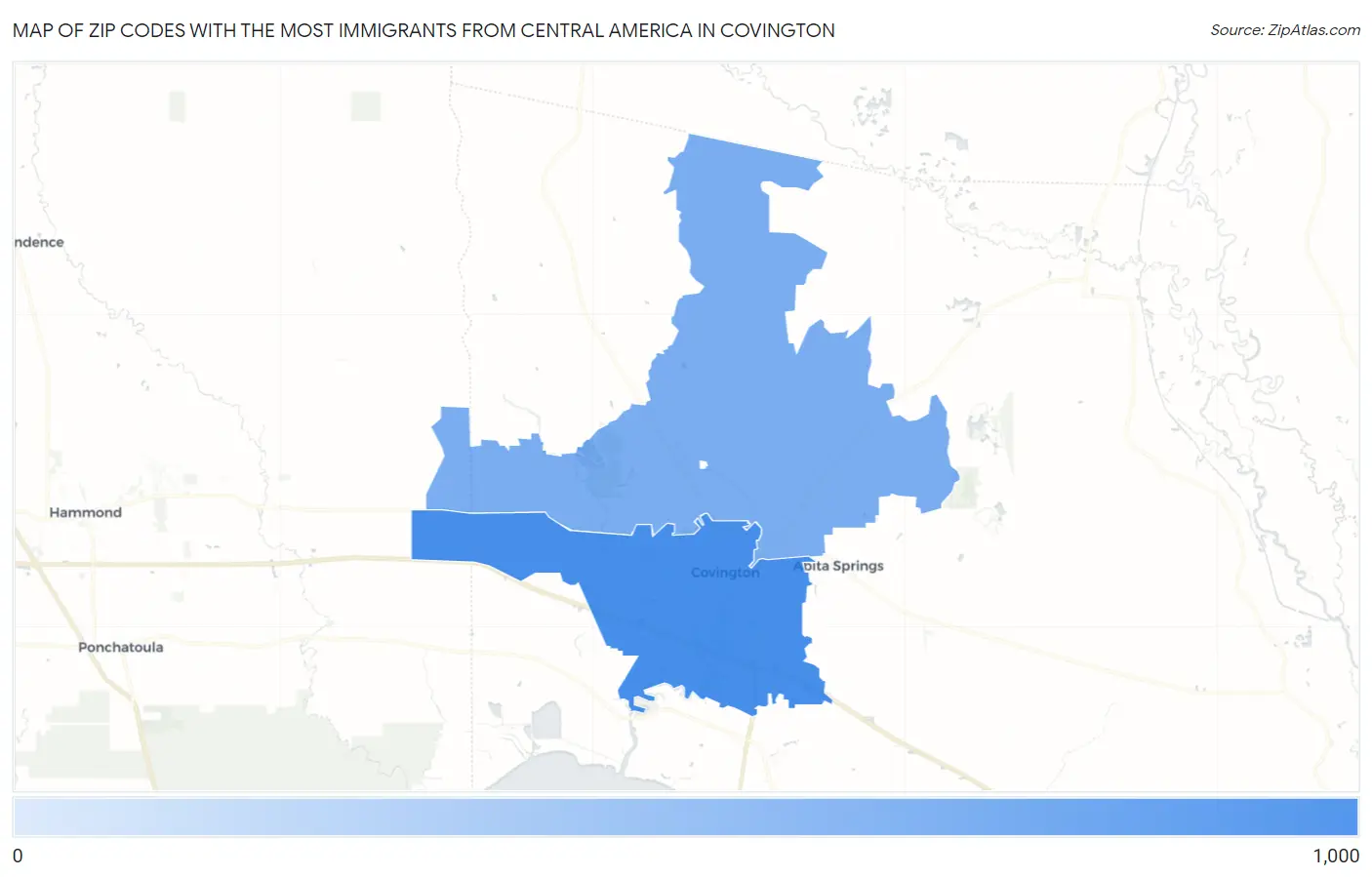 Zip Codes with the Most Immigrants from Central America in Covington Map