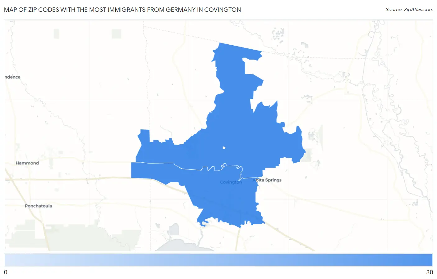 Zip Codes with the Most Immigrants from Germany in Covington Map
