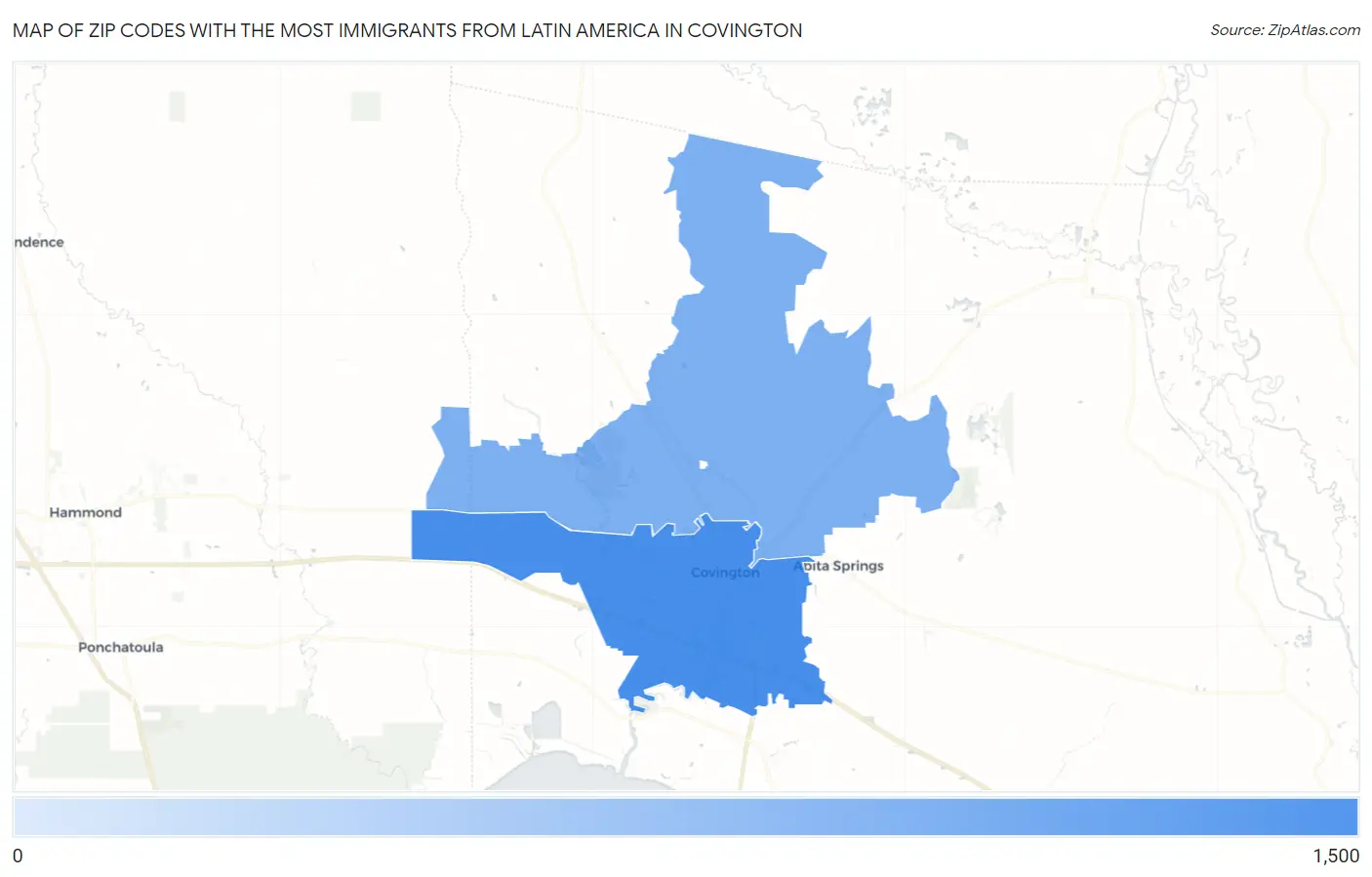 Zip Codes with the Most Immigrants from Latin America in Covington Map