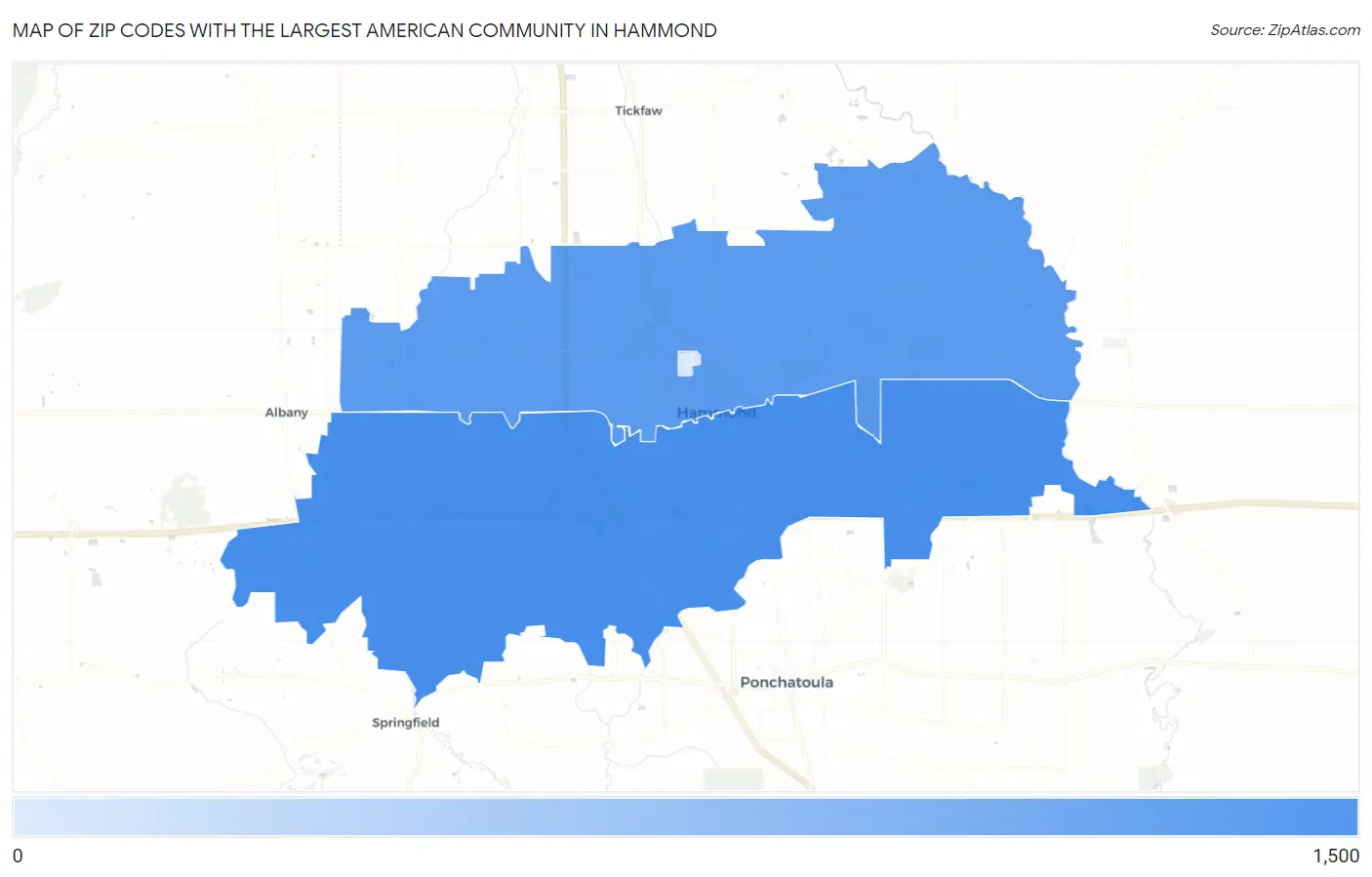 Zip Codes with the Largest American Community in Hammond Map