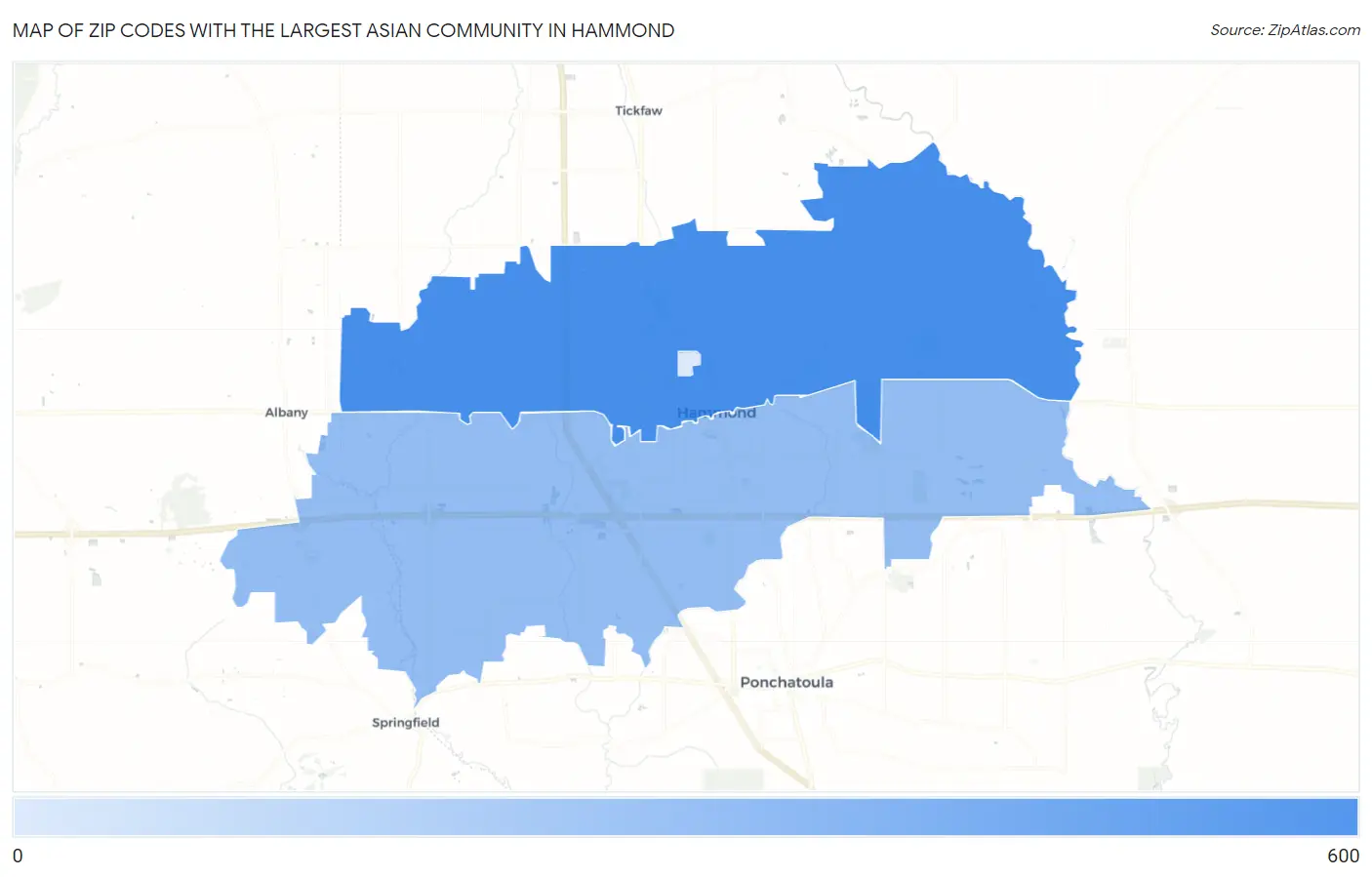 Zip Codes with the Largest Asian Community in Hammond Map