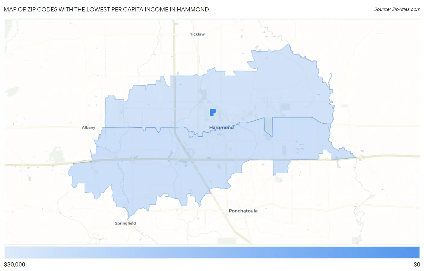 Zip Codes with the Lowest Per Capita Income in Hammond Map