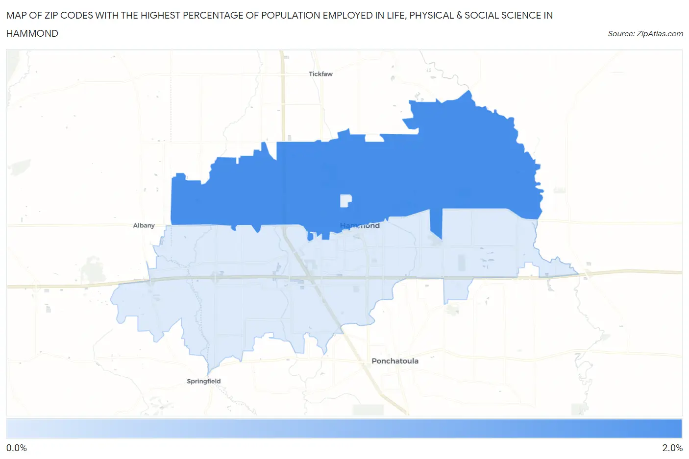 Zip Codes with the Highest Percentage of Population Employed in Life, Physical & Social Science in Hammond Map