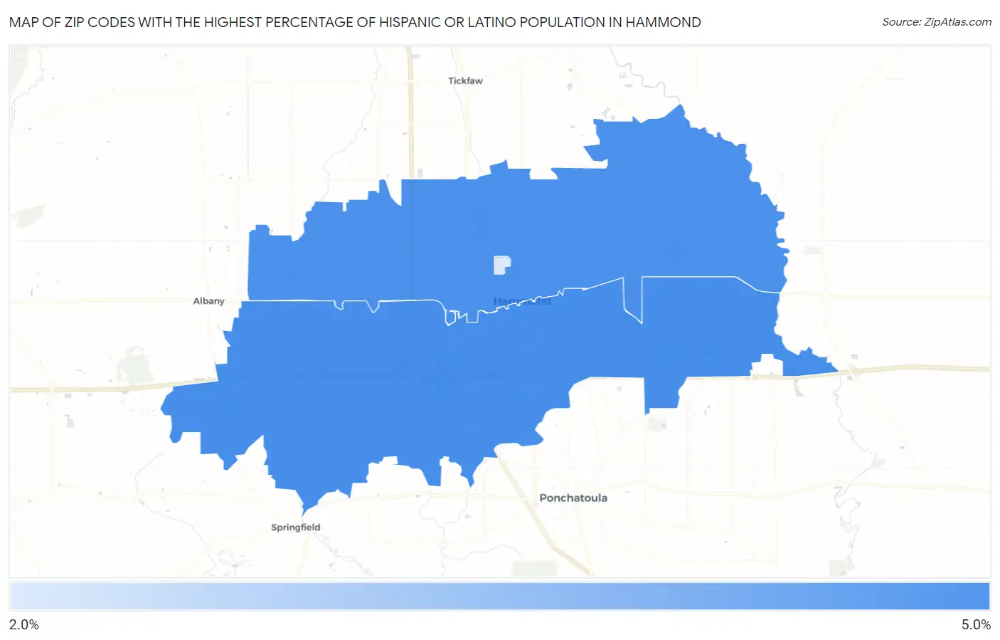 Zip Codes with the Highest Percentage of Hispanic or Latino Population in Hammond Map