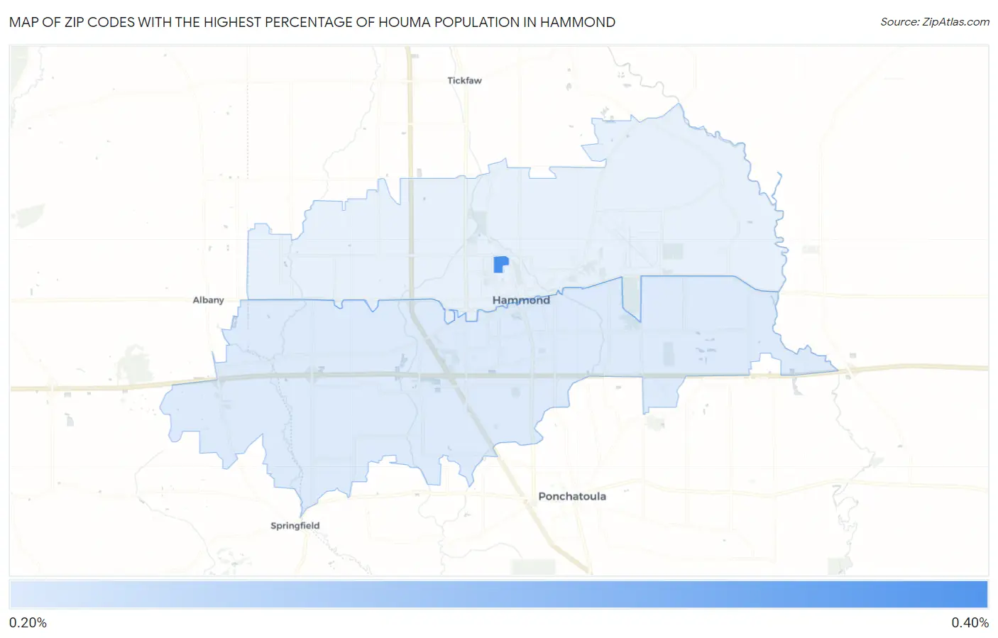 Zip Codes with the Highest Percentage of Houma Population in Hammond Map