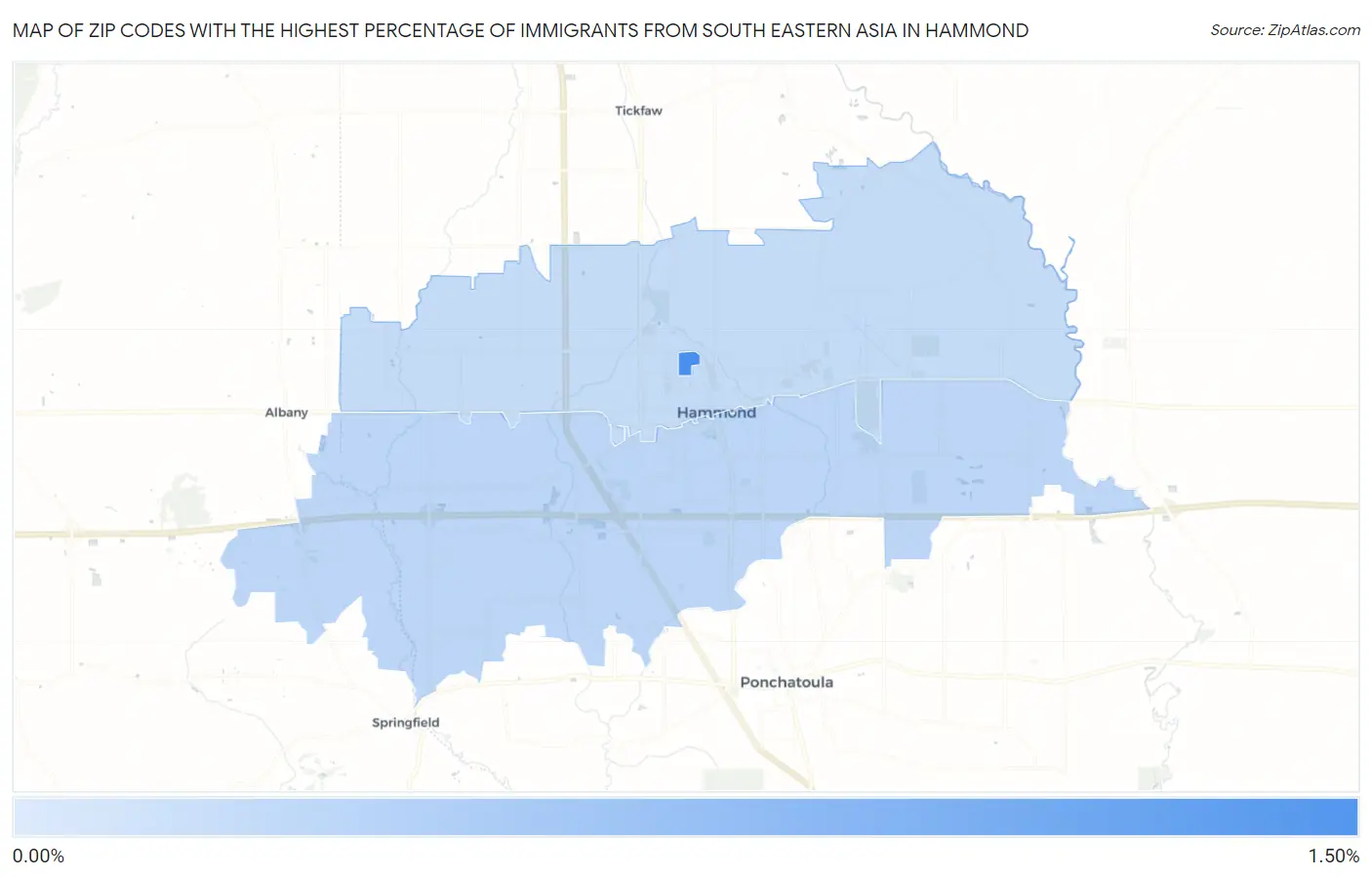 Zip Codes with the Highest Percentage of Immigrants from South Eastern Asia in Hammond Map