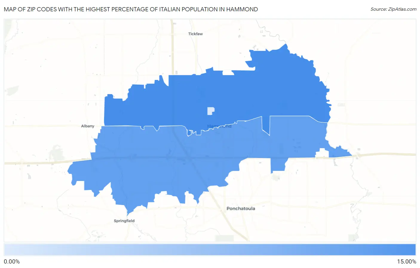 Zip Codes with the Highest Percentage of Italian Population in Hammond Map