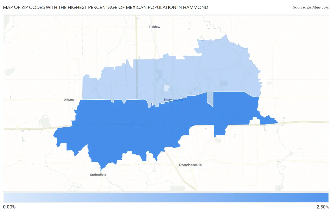 Zip Codes with the Highest Percentage of Mexican Population in Hammond Map
