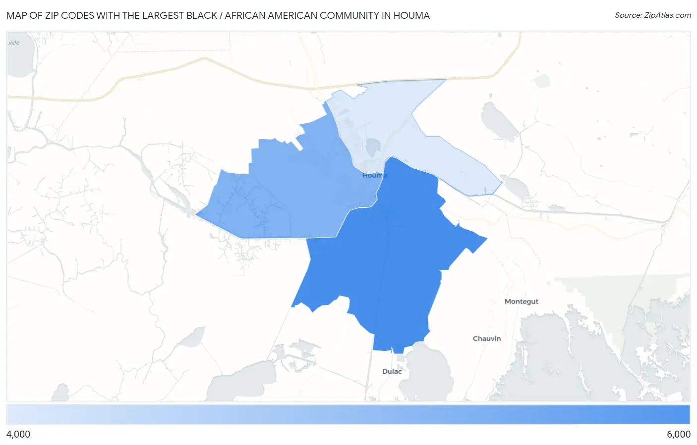 Zip Codes with the Largest Black / African American Community in Houma Map