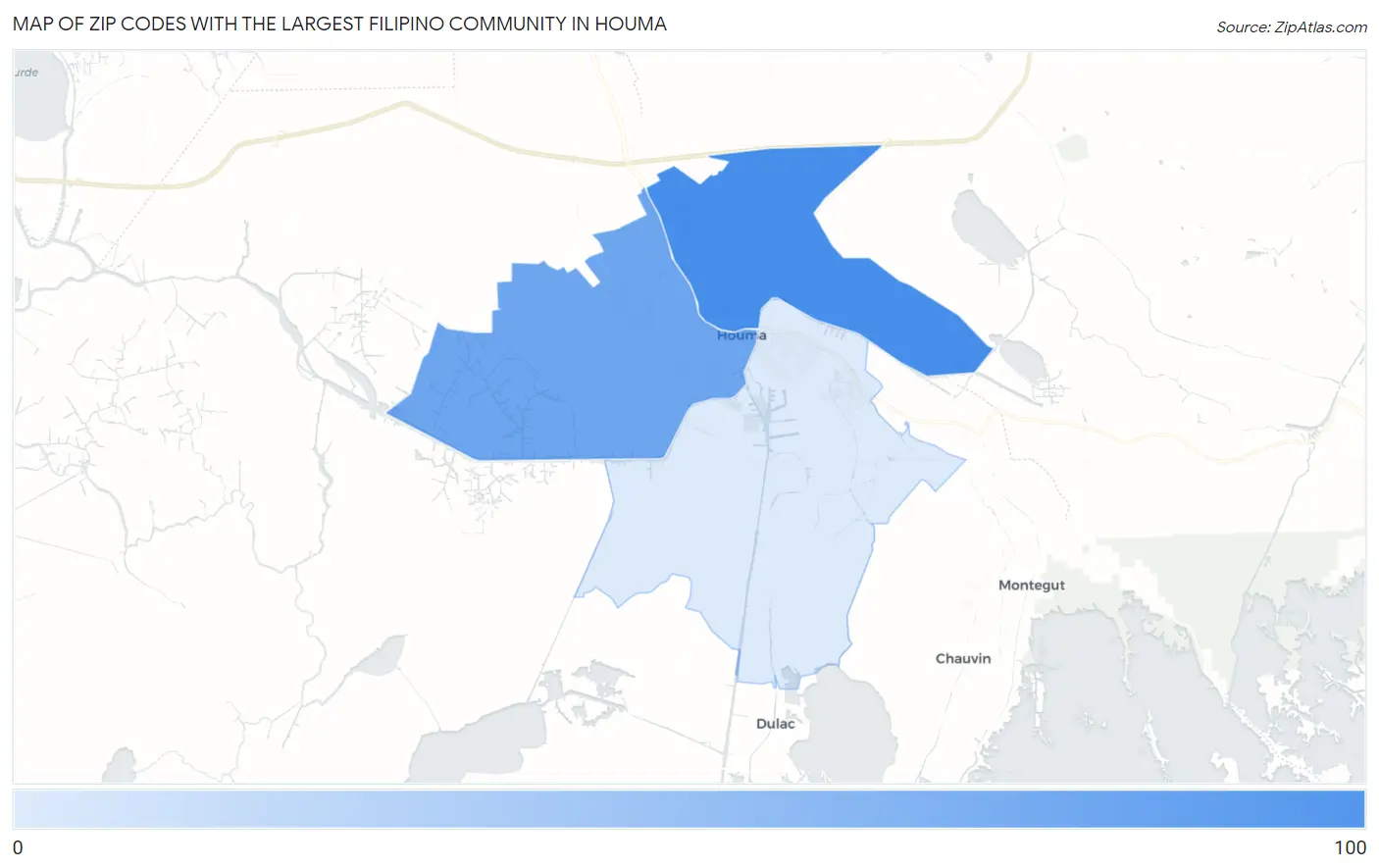 Zip Codes with the Largest Filipino Community in Houma Map