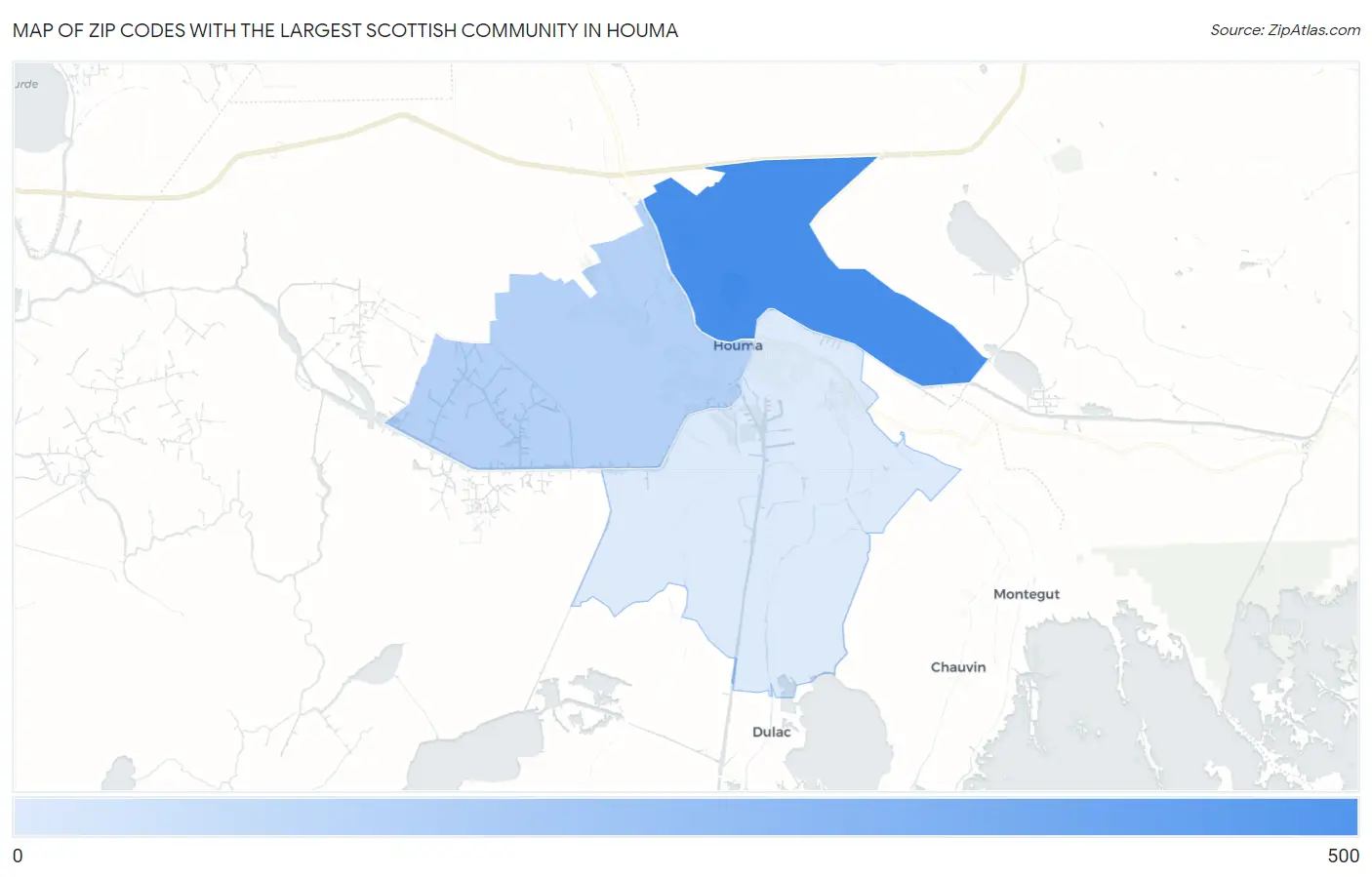 Zip Codes with the Largest Scottish Community in Houma Map