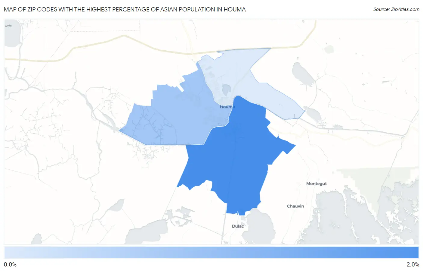 Zip Codes with the Highest Percentage of Asian Population in Houma Map