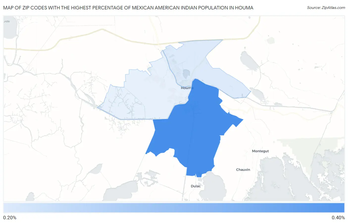 Zip Codes with the Highest Percentage of Mexican American Indian Population in Houma Map