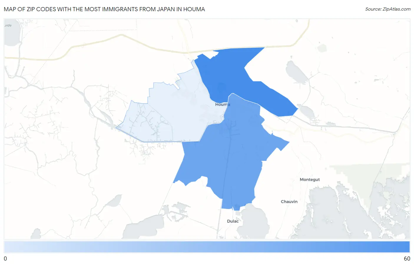 Zip Codes with the Most Immigrants from Japan in Houma Map