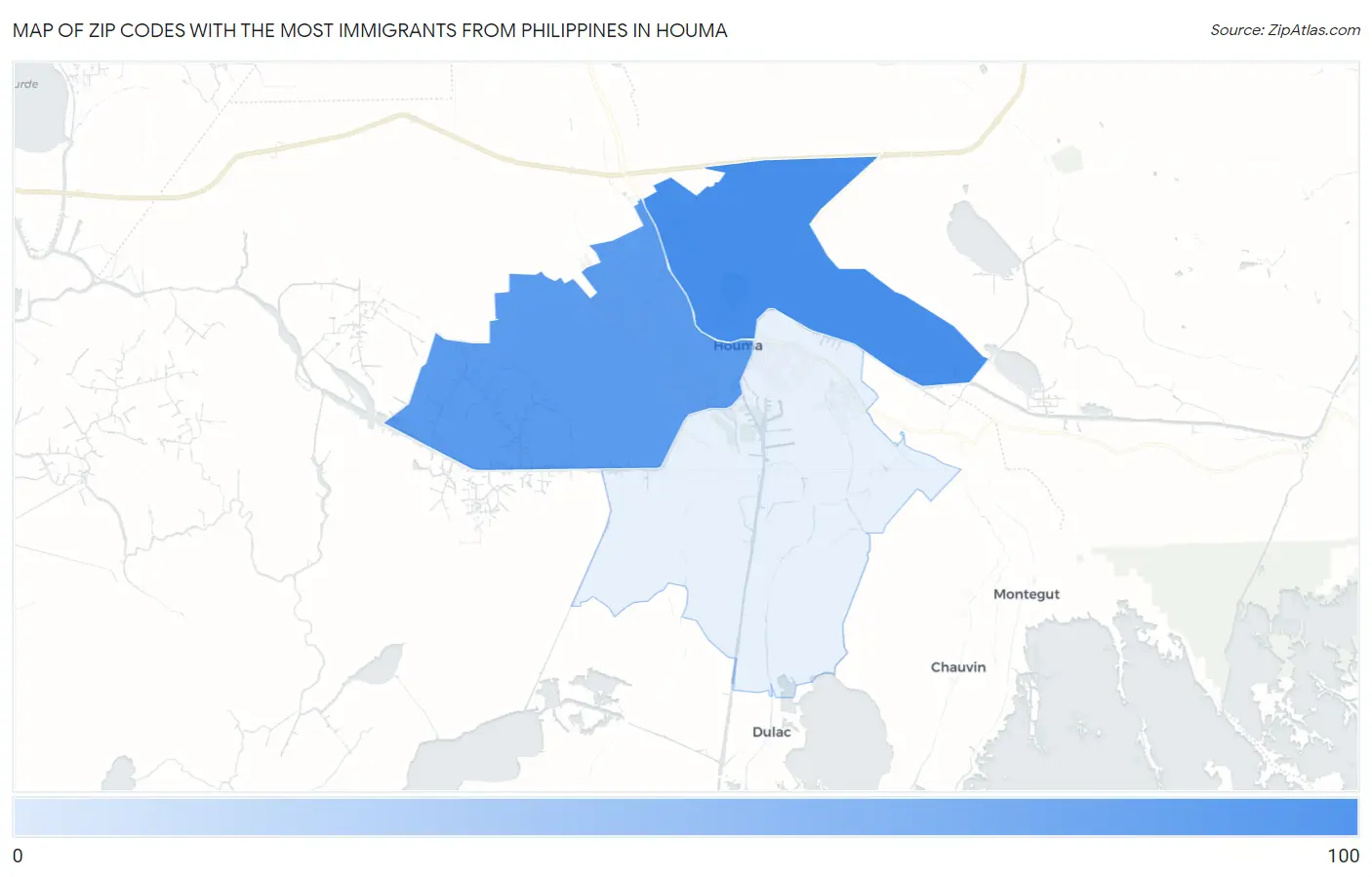 Zip Codes with the Most Immigrants from Philippines in Houma Map