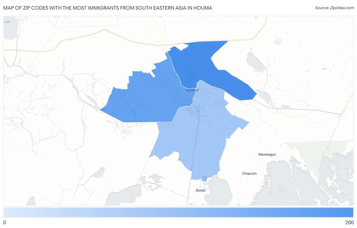 Zip Codes with the Most Immigrants from South Eastern Asia in Houma Map