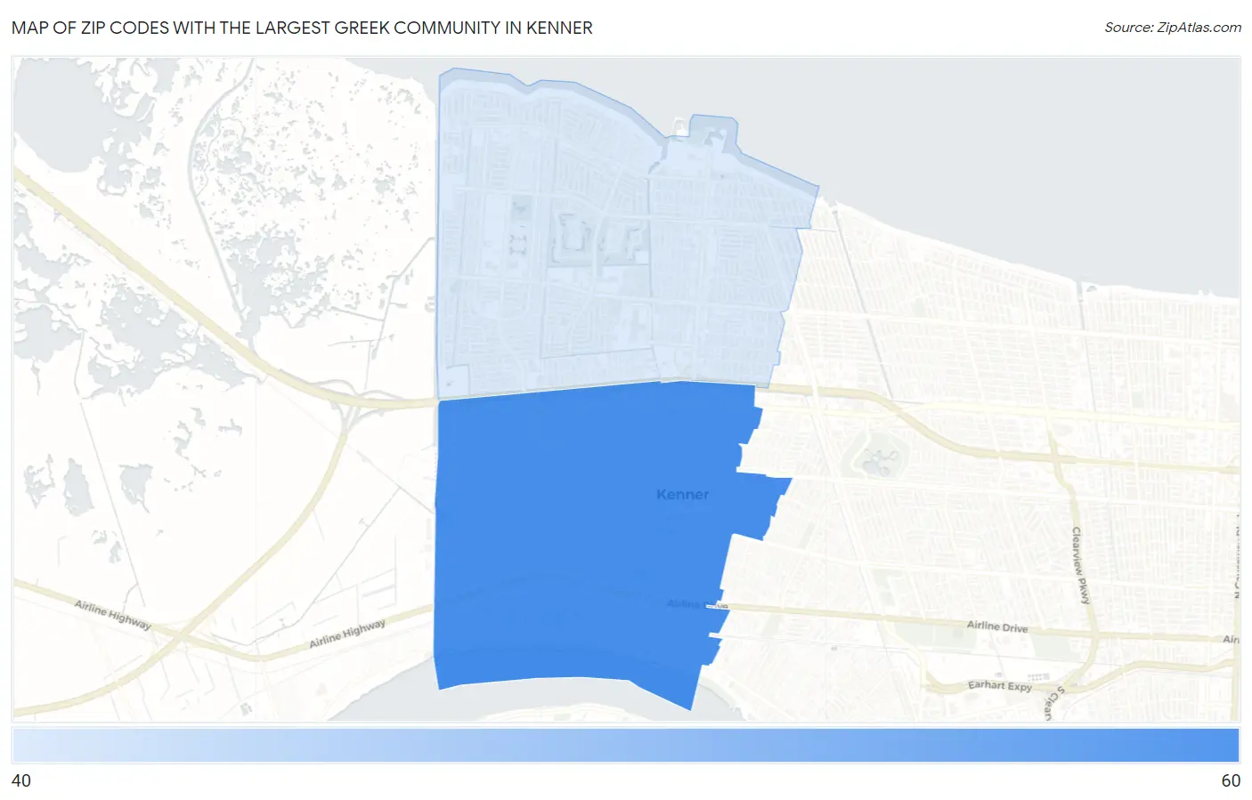Zip Codes with the Largest Greek Community in Kenner Map