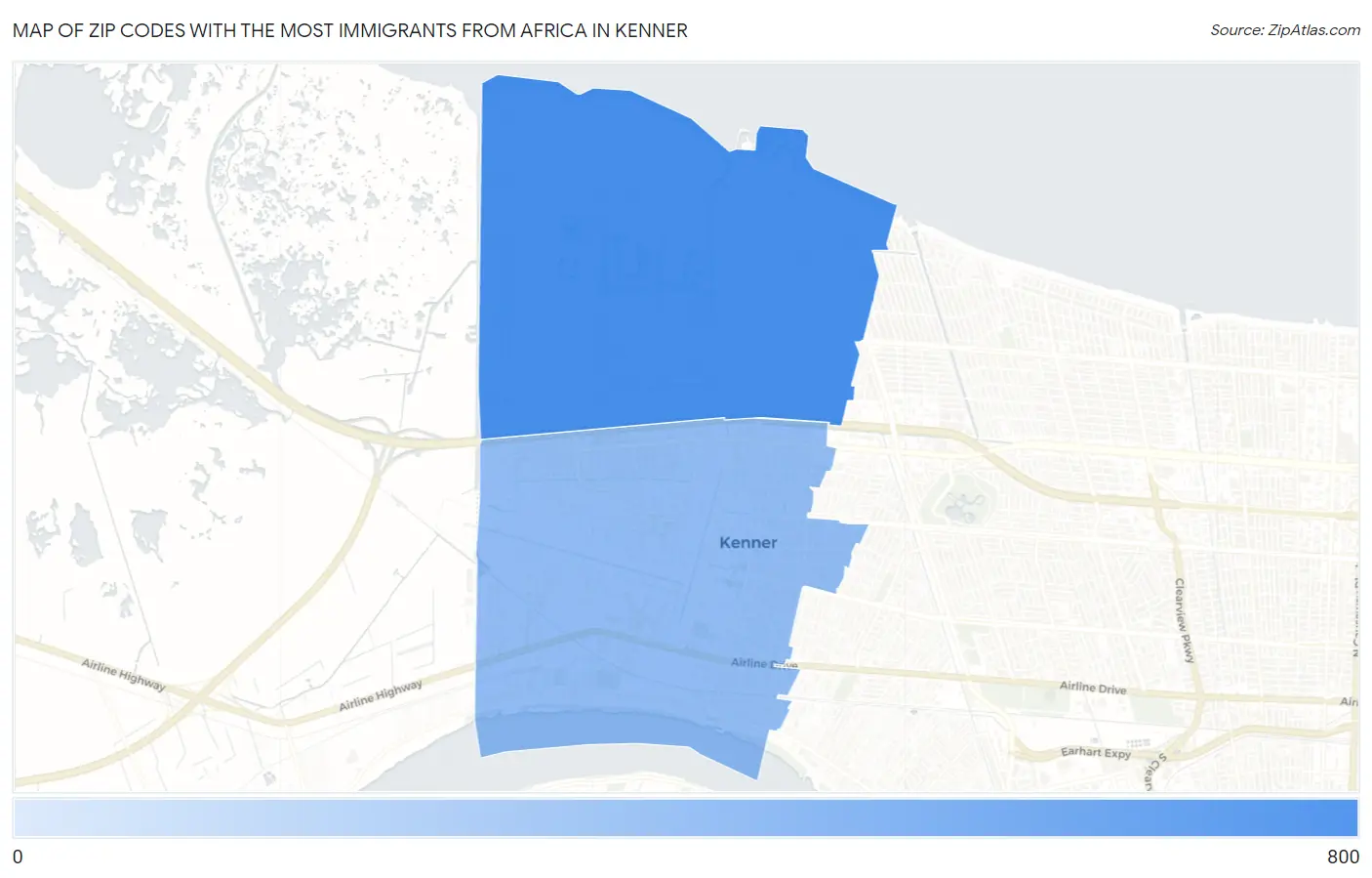Zip Codes with the Most Immigrants from Africa in Kenner Map