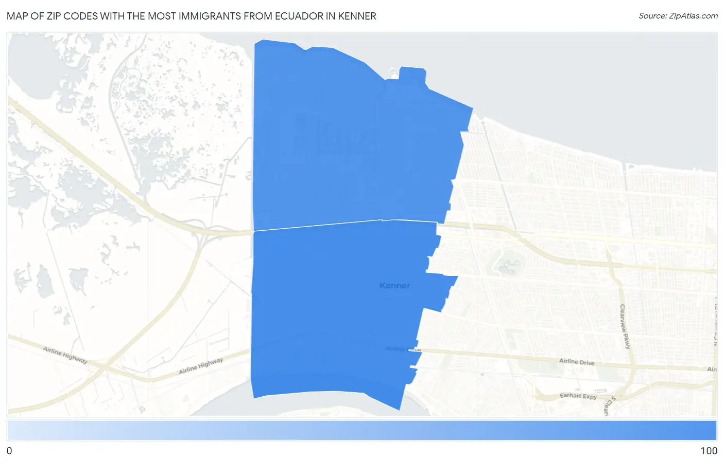 Zip Codes with the Most Immigrants from Ecuador in Kenner Map