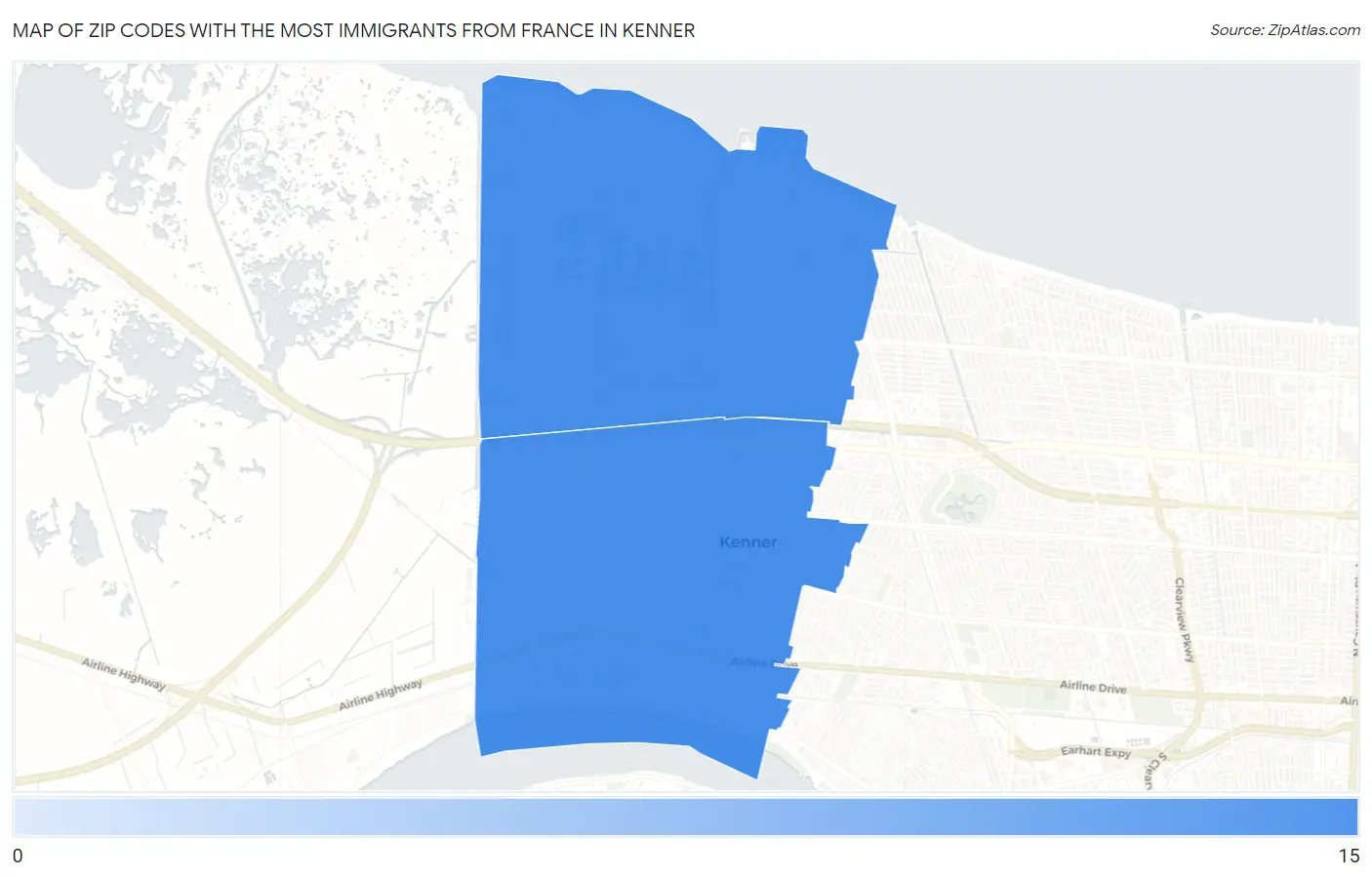 Zip Codes with the Most Immigrants from France in Kenner Map