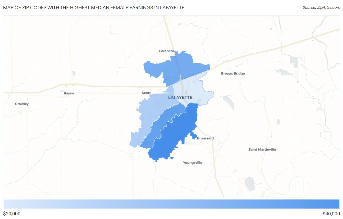 Zip Codes with the Highest Median Female Earnings in Lafayette Map